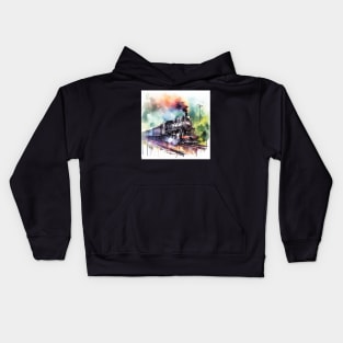 Fantasy illustration of a train barreling down the tracks Kids Hoodie